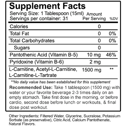 NutraKey L-Carnitine 1500 label