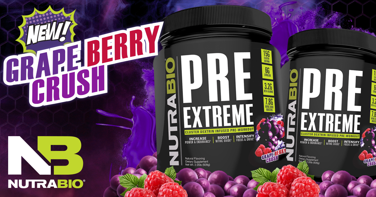 NutraBio PRE Extreme Gets Grape Berry Crush Flavor
