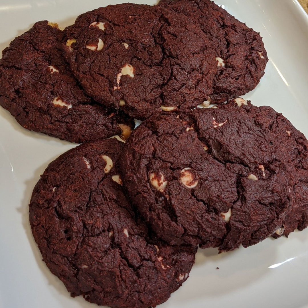 Inside Out Red Velvet Stuffed Protein Cookies