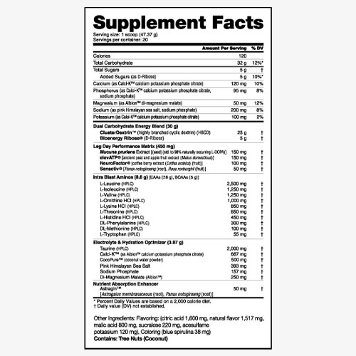 NutraBio Leg Day Supplement Facts Panel