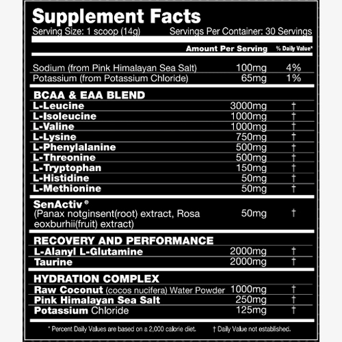 EAmino Supplement Facts Panel