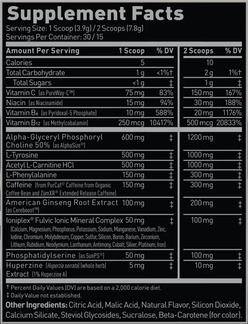 Kaged Mindset + Caffeine Supplement Facts